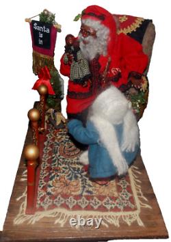 RARE Poupées de Noël signées Fayette Knoop SANTA EST LÀ ! African American/OOAK