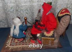 RARE Poupées de Noël signées Fayette Knoop SANTA EST LÀ ! African American/OOAK