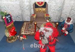 RARE Poupées de Noël signées Fayette Knoop SANTA EST LÀ ! African American/OOAK