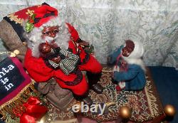 RARE Poupées de Noël signées Fayette Knoop SANTA EST LÀ ! African American/OOAK