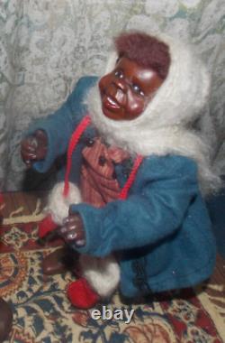 RARE Poupées de Noël signées Fayette Knoop SANTA EST LÀ ! African American/OOAK