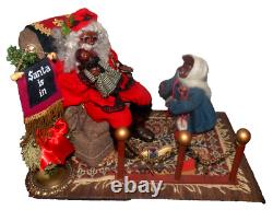 RARE Poupées de Noël signées Fayette Knoop SANTA EST LÀ ! African American/OOAK