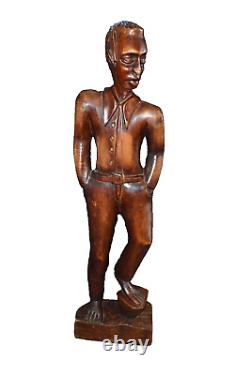 Sculpture Vintage AFRICAIN AMÉRICAIN Main Sculptée en Bois d'un Jeune Homme 26,5T