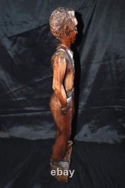 Sculpture Vintage AFRICAIN AMÉRICAIN Main Sculptée en Bois d'un Jeune Homme 26,5T