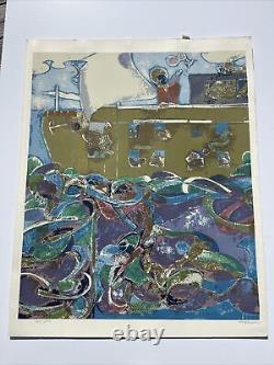 Sérigraphie Romare Bearden Grand 40 L'Arche de Noé Artiste africain-américain noir