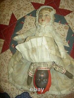 Signé BRUCKNER 1901, poupée en chiffon réversible TOPSY-TURVY antique à deux faces