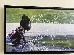 Signé# Black Afro-american Girl Toddler 16x32 Joy Child Giclee Painting Baby