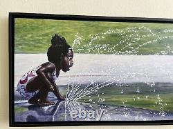 Signé# Black Afro-american Girl Toddler 16x32 Joy Child Giclee Painting Baby