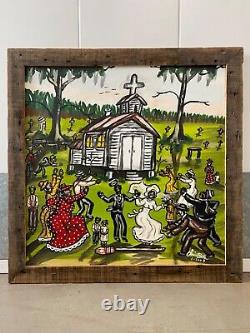 Southern Black African American Louisiana Folk Art Peinture À L'huile Alvin Batiste