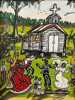 Southern Black African American Louisiana Folk Art Peinture À L'huile Alvin Batiste