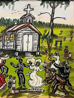 Southern Black African American Louisiana Folk Art Peinture À L'huile Alvin Batiste