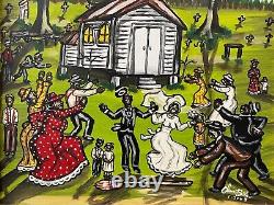 Southern Black African American Louisiana Folk Art Peinture À L'huile Alvin Batiste