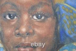 Superbe peinture originale d'Arthello Beck représentant une jeune fille afro-américaine, artiste du Texas.
