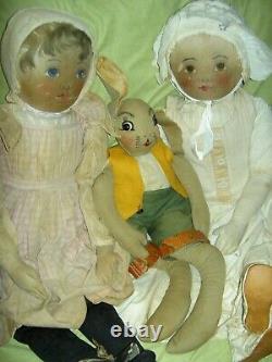 Très rare début 1904, peinte à la main, Babyland Rag, poupée en tissu originale Topsy Turvy.