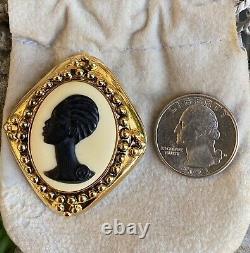 Vintage Rare Coreen Simpson Black Cameo Brooch African American Bijoux