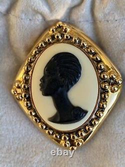 Vintage Rare Coreen Simpson Black Cameo Brooch African American Bijoux